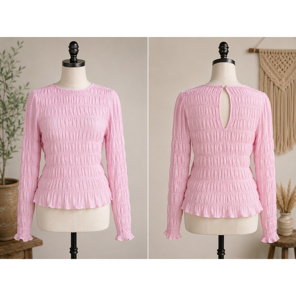 Sanctuary Smocked Top Women S Pink Long Sleeve Balletcore Coquette Barbiecore